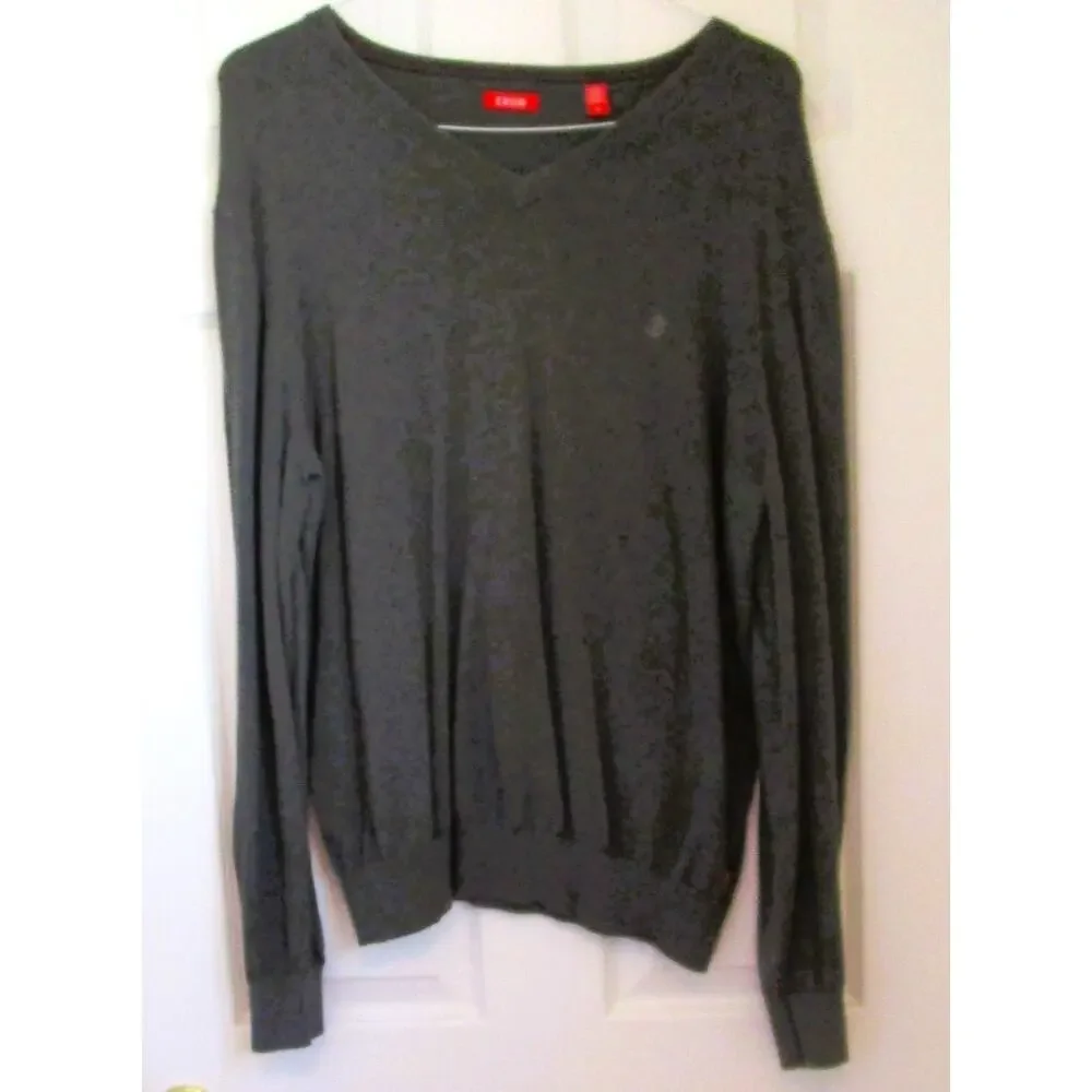 IZOD Men's Gray V-Neck Cotton Sweater Size XL Cabin Preppy Grandpacore Pullover